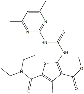 methyl 5-(diethylcarbamoyl)-2-(3-(4,6-dimethylpyrimidin-2-yl)thioureido)-4-methylthiophene-3-carboxylate Struktur