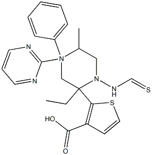 ethyl 5-methyl-4-phenyl-2-(4-(pyrimidin-2-yl)piperazine-1-carbothioamido)thiophene-3-carboxylate Struktur