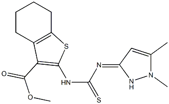 methyl 2-(3-(1,5-dimethyl-1H-pyrazol-3(2H)-ylidene)thioureido)-4,5,6,7-tetrahydrobenzo[b]thiophene-3-carboxylate Struktur