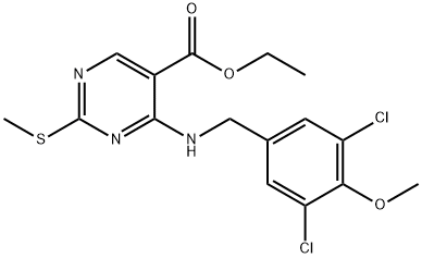 Ethyl 4-((3,5-dichloro-4-methoxybenzyl)amino)-2-(methylthio)pyrimidine-5-carboxylate Struktur