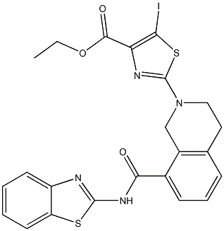 ethyl 2-(8-(benzo[d]thiazol-2-ylcarbamoyl)-3,4-dihydroisoquinolin-2(1H)-yl)-5-iodothiazole-4-carboxylate Struktur