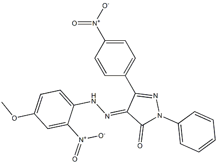 4-[(4-methoxy-2-nitrophenyl)hydrazono]-5-(4-nitrophenyl)-2-phenyl-2,4-dihydro-3H-pyrazol-3-one Struktur