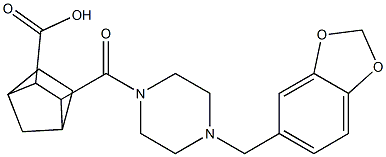 3-(4-(benzo[d][1,3]dioxol-5-ylmethyl)piperazine-1-carbonyl)bicyclo[2.2.1]heptane-2-carboxylic acid Struktur