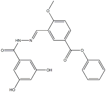 (E)-3-((2-(3,5-dihydroxybenzoyl)hydrazono)methyl)phenyl 4-methoxybenzoate Struktur