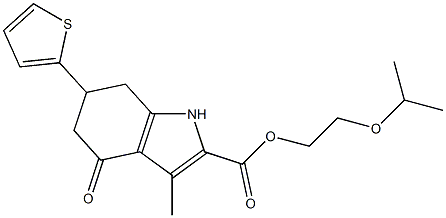 2-isopropoxyethyl 3-methyl-4-oxo-6-(thiophen-2-yl)-4,5,6,7-tetrahydro-1H-indole-2-carboxylate Struktur