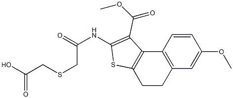 2-((2-((7-methoxy-1-(methoxycarbonyl)-4,5-dihydronaphtho[2,1-b]thiophen-2-yl)amino)-2-oxoethyl)thio)acetic acid Struktur