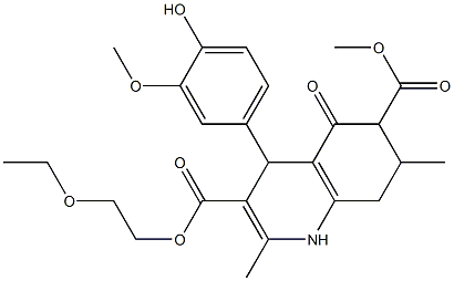 3-(2-ethoxyethyl) 6-methyl 4-(4-hydroxy-3-methoxyphenyl)-2,7-dimethyl-5-oxo-1,4,5,6,7,8-hexahydroquinoline-3,6-dicarboxylate Struktur