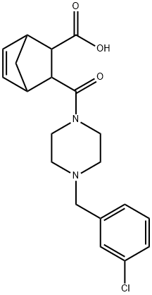 3-(4-(3-chlorobenzyl)piperazine-1-carbonyl)bicyclo[2.2.1]hept-5-ene-2-carboxylic acid Struktur