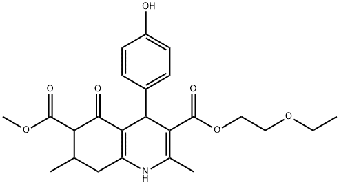 3-(2-ethoxyethyl) 6-methyl 4-(4-hydroxyphenyl)-2,7-dimethyl-5-oxo-1,4,5,6,7,8-hexahydroquinoline-3,6-dicarboxylate Struktur