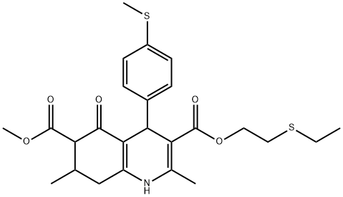 3-(2-(ethylthio)ethyl) 6-methyl 2,7-dimethyl-4-(4-(methylthio)phenyl)-5-oxo-1,4,5,6,7,8-hexahydroquinoline-3,6-dicarboxylate Struktur