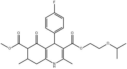 3-(2-isopropoxyethyl) 6-methyl 4-(4-fluorophenyl)-2,7-dimethyl-5-oxo-1,4,5,6,7,8-hexahydroquinoline-3,6-dicarboxylate Struktur