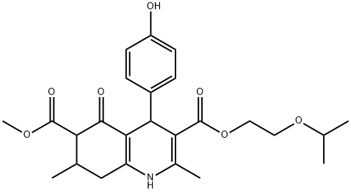 3-(2-isopropoxyethyl) 6-methyl 4-(4-hydroxyphenyl)-2,7-dimethyl-5-oxo-1,4,5,6,7,8-hexahydroquinoline-3,6-dicarboxylate Struktur