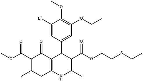 3-(2-(ethylthio)ethyl) 6-methyl 4-(3-bromo-5-ethoxy-4-methoxyphenyl)-2,7-dimethyl-5-oxo-1,4,5,6,7,8-hexahydroquinoline-3,6-dicarboxylate Struktur