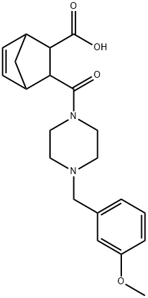 3-(4-(3-methoxybenzyl)piperazine-1-carbonyl)bicyclo[2.2.1]hept-5-ene-2-carboxylic acid Struktur