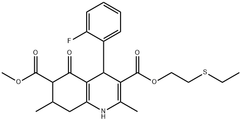 3-(2-(ethylthio)ethyl) 6-methyl 4-(2-fluorophenyl)-2,7-dimethyl-5-oxo-1,4,5,6,7,8-hexahydroquinoline-3,6-dicarboxylate Struktur