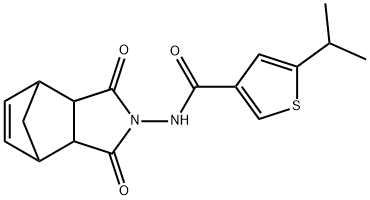 N-(1,3-dioxo-3a,4,7,7a-tetrahydro-1H-4,7-methanoisoindol-2(3H)-yl)-5-isopropylthiophene-3-carboxamide Struktur