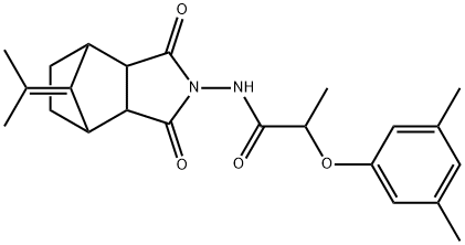 2-(3,5-dimethylphenoxy)-N-(1,3-dioxo-8-(propan-2-ylidene)hexahydro-1H-4,7-methanoisoindol-2(3H)-yl)propanamide Struktur