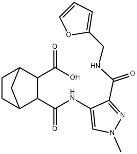 3-((3-((furan-2-ylmethyl)carbamoyl)-1-methyl-1H-pyrazol-4-yl)carbamoyl)bicyclo[2.2.1]heptane-2-carboxylic acid Struktur