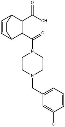 3-(4-(3-chlorobenzyl)piperazine-1-carbonyl)bicyclo[2.2.2]oct-5-ene-2-carboxylic acid Struktur