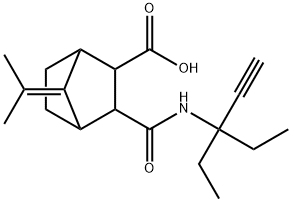 3-((3-ethylpent-1-yn-3-yl)carbamoyl)-7-(propan-2-ylidene)bicyclo[2.2.1]heptane-2-carboxylic acid Struktur