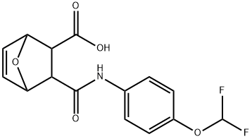 3-((4-(difluoromethoxy)phenyl)carbamoyl)-7-oxabicyclo[2.2.1]hept-5-ene-2-carboxylic acid Struktur