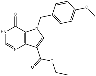 Ethyl 5-(4-methoxybenzyl)-4-oxo-4,5-dihydro-3H-pyrrolo[3,2-d]pyrimidine-7-carboxylate Struktur