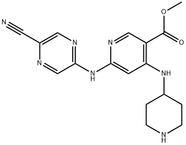 Methyl 6-((5-cyanopyrazin-2-yl)amino)-4-(piperidin-4-ylamino)nicotinate Struktur