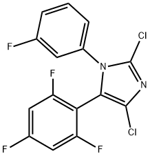 2,4-Dichloro-1-(3-fluorophenyl)-5-(2,4,6-trifluorophenyl)-1H-imidazole Struktur