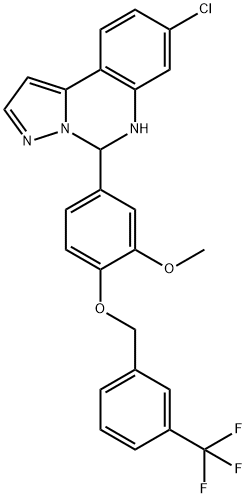 8-chloro-5-(3-methoxy-4-((3-(trifluoromethyl)benzyl)oxy)phenyl)-5,6-dihydropyrazolo[1,5-c]quinazoline Struktur