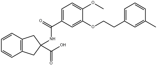 2-[4-methoxy-3-(2-m-tolyl-ethoxy)-benzoylamino]-indane-2-carboxylic acid Struktur