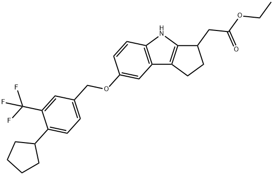 ethyl 2-(7-((4-cyclopentyl-3-(trifluoromethyl)benzyl)oxy)-1,2,3,4-tetrahydrocyclopenta[b]indol-3-yl)acetate(WXG02033) Struktur