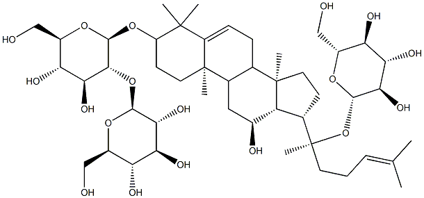 (3beta,12beta)-20-(beta-D-Glucopyranosyloxy)-12-hydroxydammara-5,24-dien-3-yl 2-O-beta-D-glucopyranosyl-beta-D-glucopyranoside Struktur