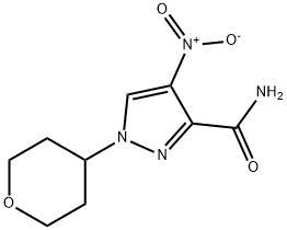 4-nitro-1-(tetrahydro-2H-pyran-4-yl)-1H-pyrazole-3-carboxamide Struktur