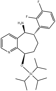 (5S,6S,9R)-6-(2,3-difluorophenyl)-9-((triisopropylsilyl)oxy)-6,7,8,9-tetrahydro-5H-cyclohepta[b]pyridin-5-amine Struktur