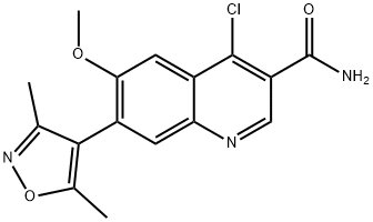 4-chloro-7-(3,5-dimethylisoxazol-4-yl)-6-methoxyquinoline-3-carboxamide Struktur