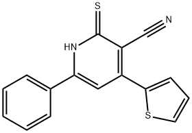 6-phenyl-4-(thiophen-2-yl)-2-thioxo-1,2-dihydropyridine-3-carbonitrile Struktur