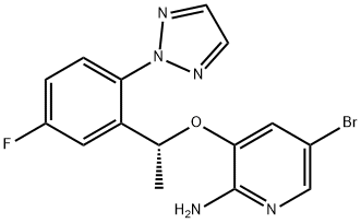 (R)-5-bromo-3-(1-(5-fluoro-2-(2H-1,2,3-triazol-2-yl)phenyl)ethoxy)pyridin-2-amine Struktur