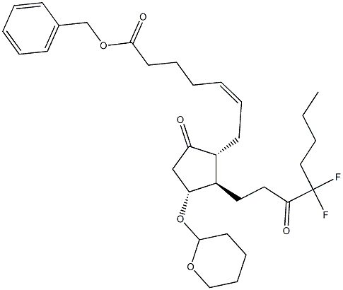 Prost-5-en-1-oic acid, 16,16-difluoro-9,15-dioxo-11-[(tetrahydro-2H-pyran-2-yl)oxy]-, phenylmethyl ester, (5Z,11a)- Struktur