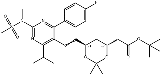 tert-butyl 2-((4R,6R)-6-((E)-2-(4-(4-fluorophenyl)-6-isopropyl-2-(N-methylmethylsulfonamido)pyrimidin-5-yl)vinyl)-2,2-dimethyl-1,3-dioxan-4-yl)acetate Struktur