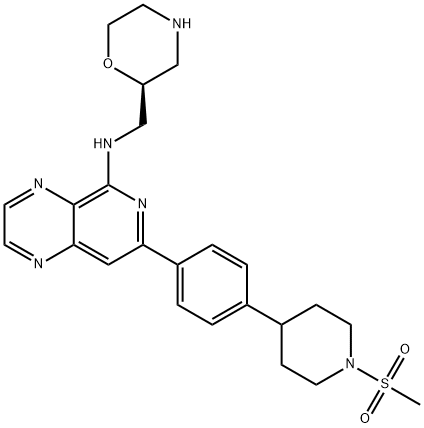 (S)-7-(4-(1-(methylsulfonyl)piperidin-4-yl)phenyl)-N-(morpholin-2-ylmethyl)pyrido[3,4-b]pyrazin-5-amine Struktur