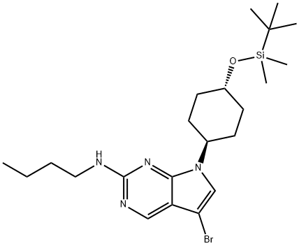 5-bromo-N-butyl-7-((1r,4r)-4-((tert-butyldimethylsilyl)oxy)cyclohexyl)-7H-pyrrolo[2,3-d]pyrimidin-2-amine Struktur