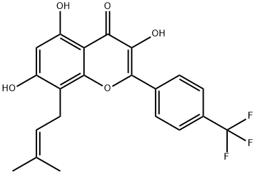 3,5,7-Trihydroxy-8-(3-methyl-but-2-enyl)-2-(4-trifluoromethyl-phenyl)-chromen-4-one Struktur