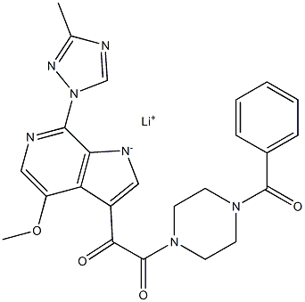 lithium 3-(2-(4-benzoylpiperazin-1-yl)-2-oxoacetyl)-4-methoxy-7-(3-methyl-1H-1,2,4-triazol-1-yl)pyrrolo[2,3-c]pyridin-1-ide Struktur