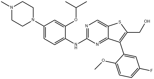 (7-(5-fluoro-2-methoxyphenyl)-2-((2-isopropoxy-4-(4-methylpiperazin-1-yl)phenyl)amino)thieno[3,2-d]pyrimidin-6-yl)methanol Struktur