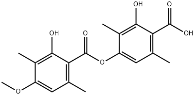 2-hydroxy-4-((2-hydroxy-4-methoxy-3,6-dimethylbenzoyl)oxy)-3,6-dimethylbenzoic acid Struktur