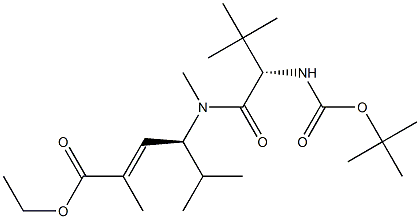 2-Hexenoic acid, 4-[[(2S)-2-[[(1,1-dimethylethoxy)carbonyl]amino]-3,3-dimethyl-1-oxobutyl]methylamino]-2,5-dimethyl-, ethyl ester, (2E,4S)- Struktur