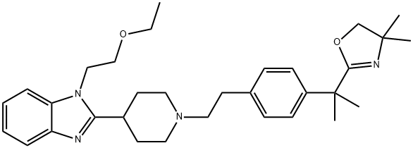 2-(2-(4-(2-(4-(1-(2-ethoxyethyl)-1H-benzo[d]imidazol-2-yl)piperidin-1-yl)ethyl)phenyl)propan-2-yl)-4,4-dimethyl-4,5-dihydrooxazole Struktur