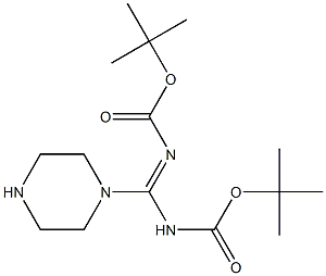 [tert-Butoxycarbonylimino(piperazin-1-yl)methyl]carbamic acid tert-butyl ester Struktur