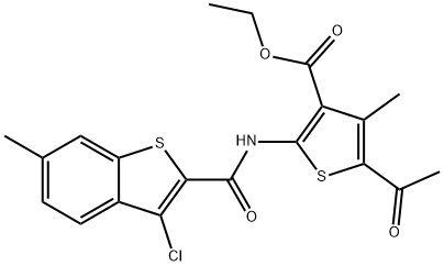 ethyl 5-acetyl-2-{[(3-chloro-6-methyl-1-benzothiophen-2-yl)carbonyl]amino}-4-methylthiophene-3-carboxylate Struktur