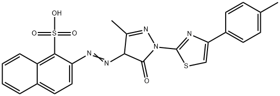 (E)-2-((3-methyl-5-oxo-1-(4-(p-tolyl)thiazol-2-yl)-4,5-dihydro-1H-pyrazol-4-yl)diazenyl)naphthalene-1-sulfonic acid Struktur